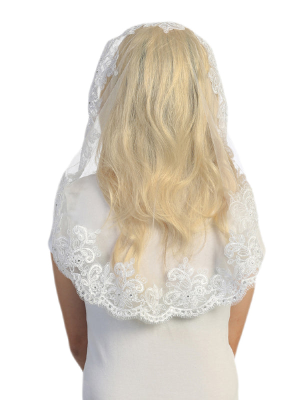 Tip Top Kids Girls White Lace Mantilla Veil - SophiasStyle.com
