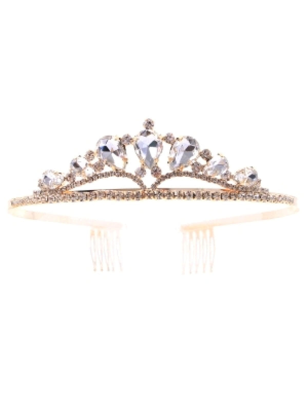 Cinderella Couture Girls Gold Crystal Wedding Pageant Tear Drop Crown Comb Tiara - SophiasStyle.com