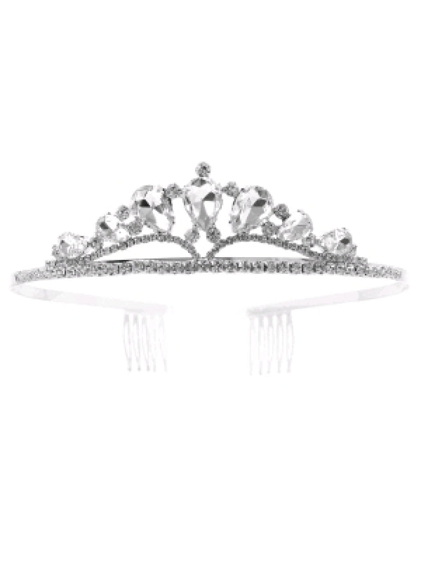 Cinderella Couture Girls Silver Wedding Pageant Tear Drop Crown Comb Tiara - SophiasStyle.com