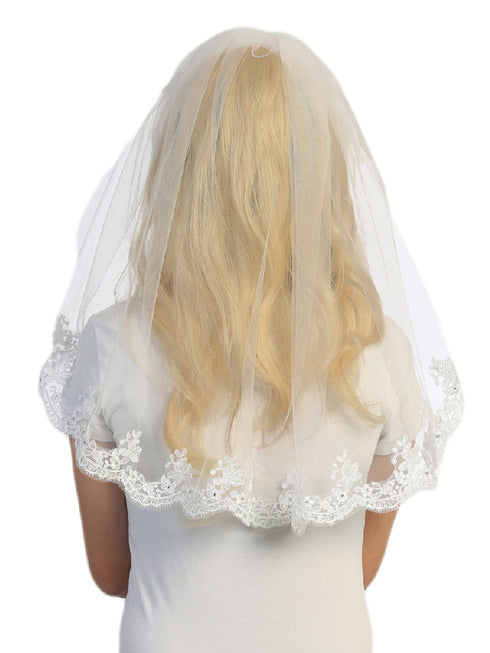 Tip Top Kids Girls White Scalloped Lace Veil - SophiasStyle.com