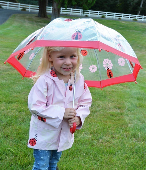Clear Lady Bug Girls Umbrella - SophiasStyle.com