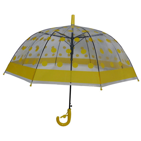Foxfire Girls Yellow Shiny Polka Dotted Clear Dome Umbrella - SophiasStyle.com