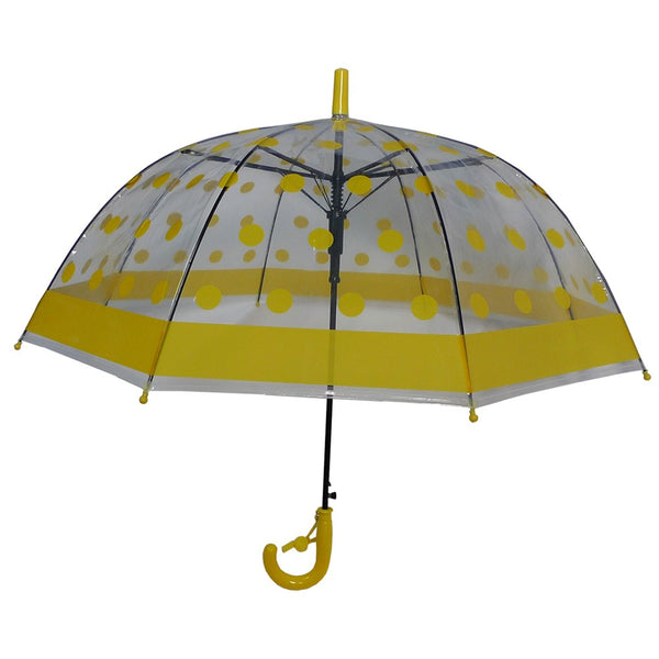 Foxfire Girls Yellow Shiny Polka Dotted Clear Dome Umbrella - SophiasStyle.com