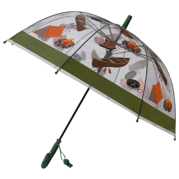 Foxfire Boys Clear Dome Green Trim Camping Whistle Umbrella 29" - SophiasStyle.com