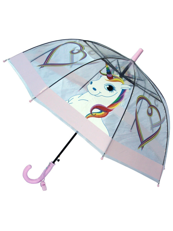 Foxfire Girls Lilac Multi Clear Dome Rainbow Unicorn Heart Print Umbrella 29" - SophiasStyle.com