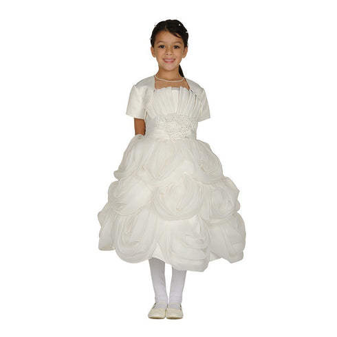 Cinderella Couture Big Girls Ivory Ruffled Bolero Communion Dress 8-14 - SophiasStyle.com