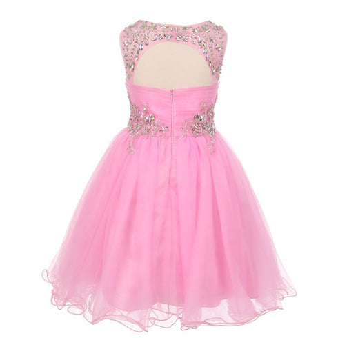 Big Girls Pink Tulle AB Stone Wired Flower Girl Dress 8-16 - SophiasStyle.com