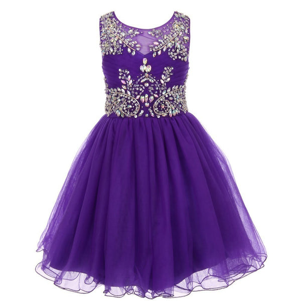 Big Girls Purple Tulle AB Stone Wired Flower Girl Dress 8-16 - SophiasStyle.com