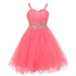 Little Girls Coral Stone Encrusted Pleated Tulle Party Dress 2-6 - SophiasStyle.com