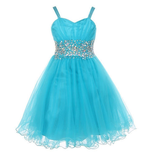 Big Girls Jade Stone Encrusted Pleated Tulle Junior Bridesmaid Dress 8-16 - SophiasStyle.com