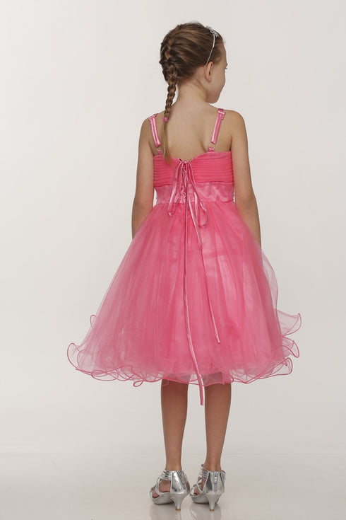 Big Girls Coral Stone Encrusted Pleated Tulle Junior Bridesmaid Dress 8-16 - SophiasStyle.com