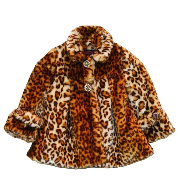 Little Girls Brown Leopard Faux Coat 1T-6 - SophiasStyle.com