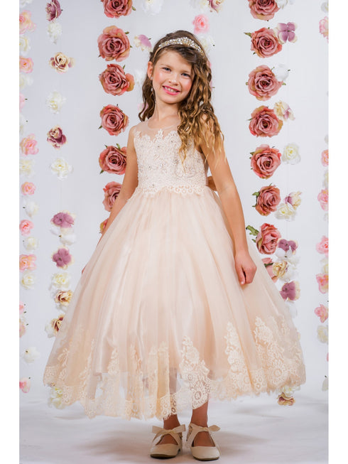 Kids Dream Little Girls Vintage Rose Lace Applique Tulle Flower Girl Dress 2-6 - SophiasStyle.com