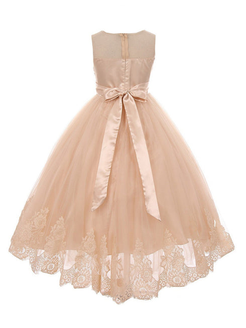 Kids Dream Big Girls Vintage Rose Lace Applique Junior Bridesmaid Dress 8-16 - SophiasStyle.com