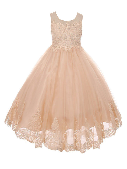 Kids Dream Big Girls Vintage Rose Lace Applique Junior Bridesmaid Dress 8-16 - SophiasStyle.com