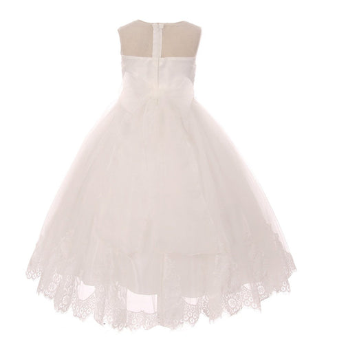 Kids Dream Little Girls Ivory Lace Stone Applique Tulle Flower Girl Dress 4-6 - SophiasStyle.com
