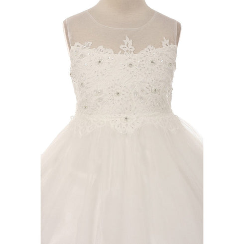 Kids Dream Big Girls Ivory Lace Stone Applique Tulle Communion Dress 8-16 - SophiasStyle.com