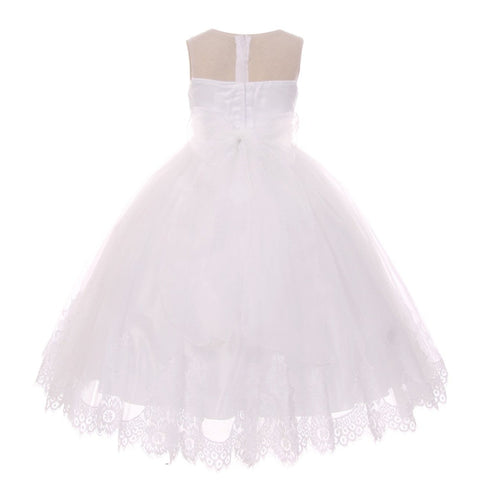Kids Dream Little Girls White Lace Stone Applique Tulle Flower Girl Dress 4-6 - SophiasStyle.com