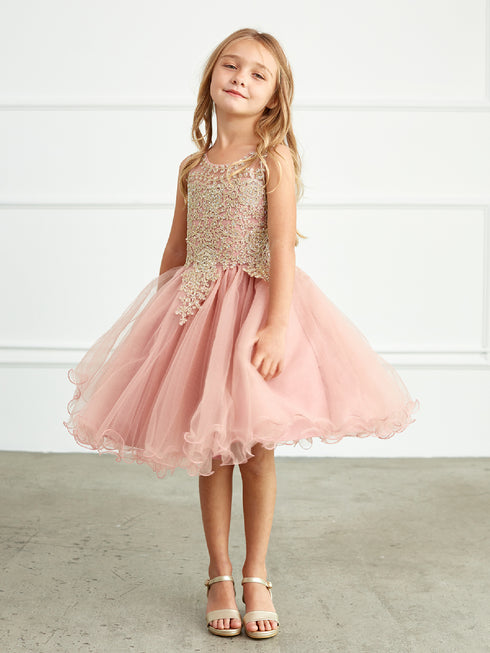 Big Girls Dusty Rose Gold Lace Wired Tulle Junior Bridesmaid Dress 8-18 - SophiasStyle.com