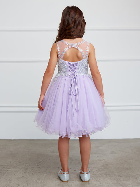 Big Girls Lilac Gold Lace Rhinestone Wired Tulle Junior Bridesmaid Dress 8-18 - SophiasStyle.com