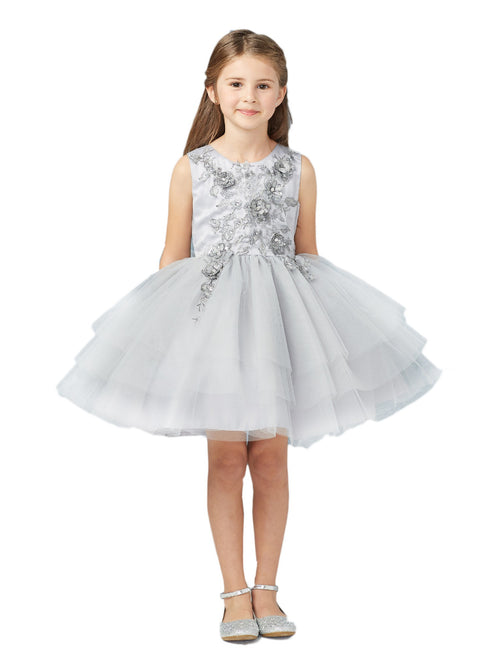 Tip Top Kids Little Girls Silver Lace Layered Tulle Pageant Easter Dress 2-6 - SophiasStyle.com