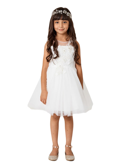 Little Girls Ivory Illusion Neck Lace 3D Flower Girl Easter Dress 2-6 - SophiasStyle.com