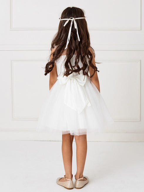 Big Girls Ivory Illusion Neck Lace Bodice 3D Flower Junior Bridesmaid 8-14 - SophiasStyle.com