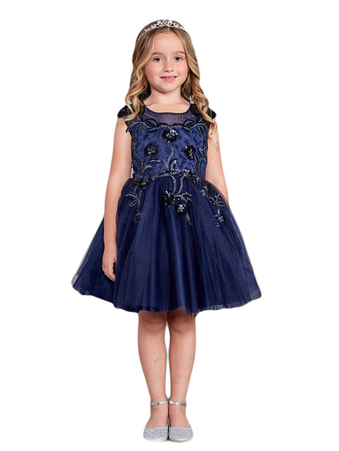 Girls Multi Color Illusion Neck Sequin Floral Junior Bridesmaid Dress 2-12 - SophiasStyle.com