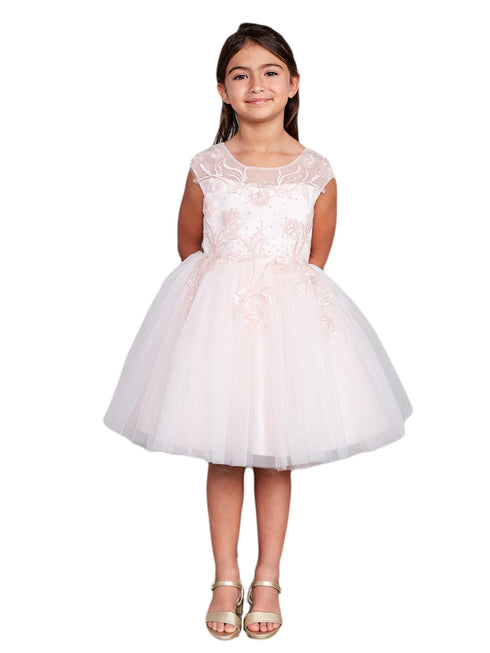 Girls Multi Color Illusion Neck Sequin Floral Junior Bridesmaid Dress 2-12 - SophiasStyle.com