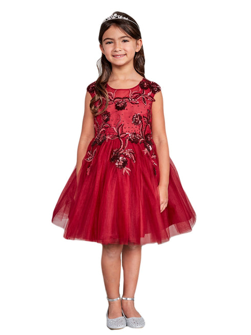 Girls Multi Color Illusion Neck Sequin Floral Junior Bridesmaid Dress 2-12 - SophiasStyle.com