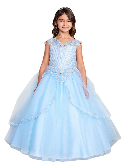 Girls Multi Color Metallic Lace Applique Split Tulle Skirt Pageant Dress 2-18 - SophiasStyle.com