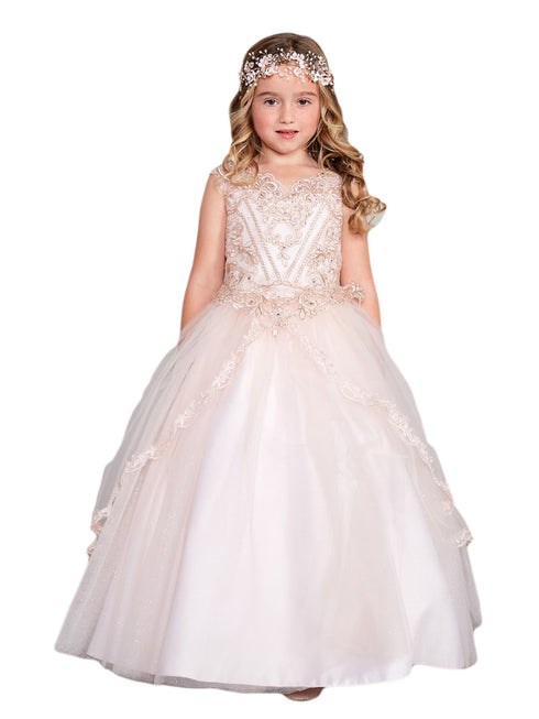 Girls Multi Color Metallic Lace Applique Split Tulle Skirt Pageant Dress 2-18 - SophiasStyle.com
