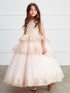 Big Girls Rose Gold Glitter Mesh Overlay V Neck Pageant Dress 8-12 - SophiasStyle.com