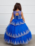 Little Girls Royal Blue Glitter Mesh Overlay V Neck Pageant Dress 2-6 - SophiasStyle.com