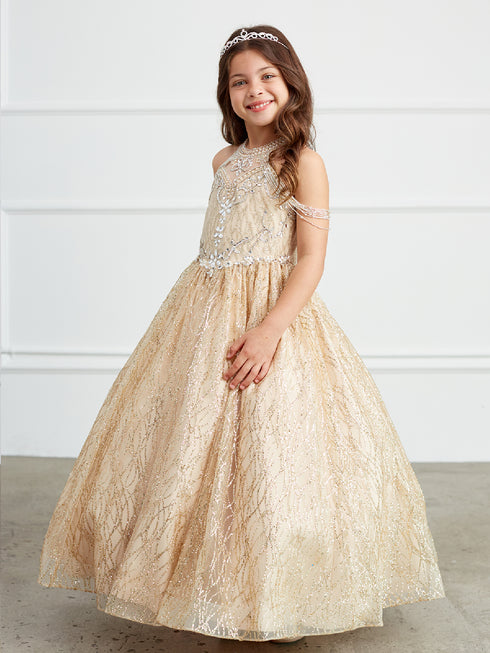 Little Girls Gold Dangling Beads Choker Style Pageant Dress 2-6 - SophiasStyle.com