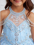 Big Girls Sky Blue Dangling Beads Choker Style Pageant Dress 8-16 - SophiasStyle.com