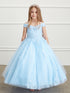 Little Girls Sky Blue Off Shoulder Lace Applique Corset Back Pageant Dress 2-6 - SophiasStyle.com