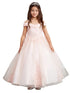 Little Girls Blush Off Shoulder Lace Applique Corset Back Pageant Dress 2-6 - SophiasStyle.com