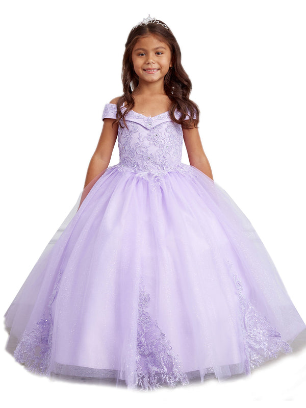 Big Girls Lilac Off Shoulder Lace Applique Corset Back Pageant Dress 8-16 - SophiasStyle.com