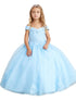 Little Girls Sky Blue Off Shoulder Lace Applique Corset Back Pageant Dress 2-6 - SophiasStyle.com