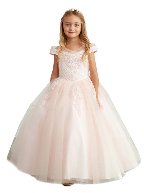 Tip Top Kids Big Girls Blush Chevron Beading Off Shoulder Pageant Dress 8-18 - SophiasStyle.com