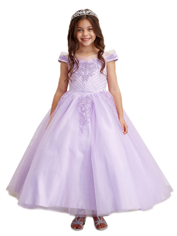 Tip Top Kids Big Girls Lilac Chevron Beading Off Shoulder Pageant Dress 8-18 - SophiasStyle.com