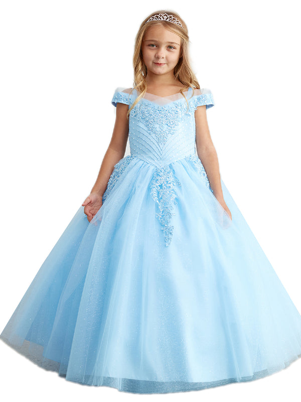 Tip Top Kids Big Girls Sky Blue Chevron Beading Off Shoulder Pageant Dress 8-18 - SophiasStyle.com
