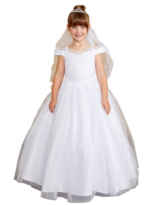 Tip Top Kids Girls Off-Shoulder Chevron Beading Special Occasion Dress, Sizes 2-18 - SophiasStyle.com