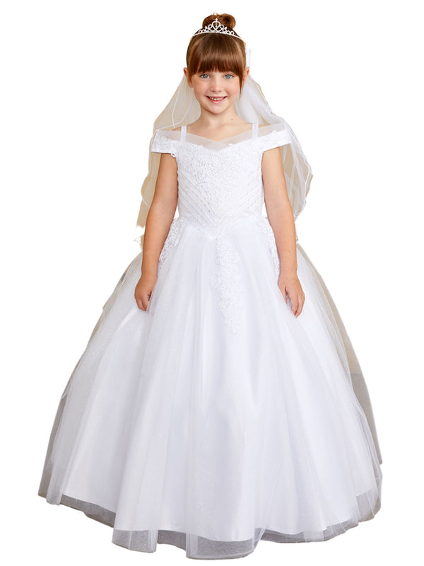 Tip Top Kids Girls Off-Shoulder Chevron Beading Special Occasion Dress, Sizes 2-18 - SophiasStyle.com