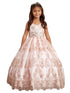 Big Girls Blush Glitter Mesh Overlay V Neck Pageant Dress 8-12 - SophiasStyle.com