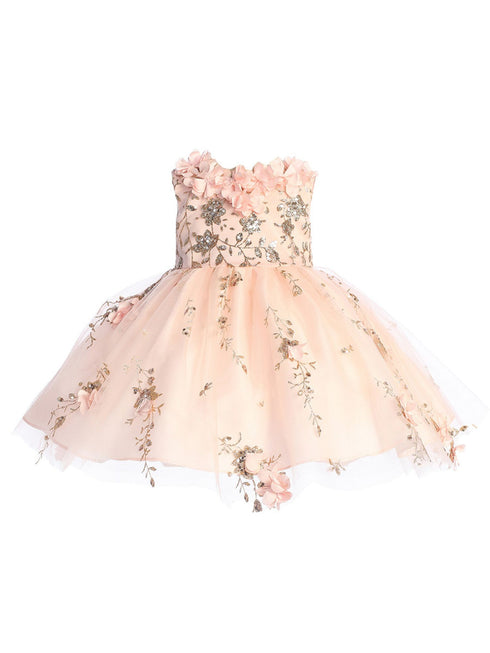 3D Flower Applique Glitter Mesh Special Occasion Dress, Sizes 6M-16 - SophiasStyle.com