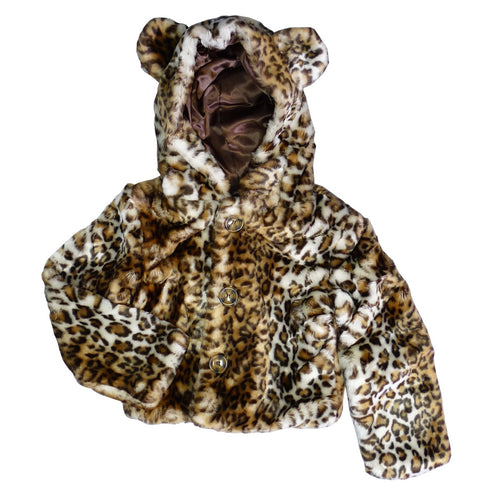 Little Girls Brown Leopard Critter Ears Button Faux Hooded Jacket 2T-5 - SophiasStyle.com