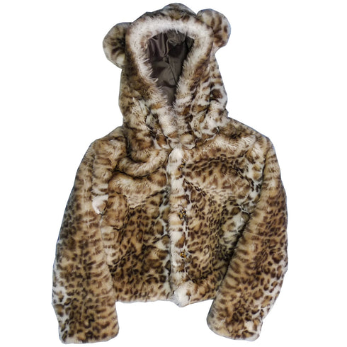 Little Girls Snow Leopard Critter Ears Button Closure Faux Hood Jacket 2T-5 - SophiasStyle.com
