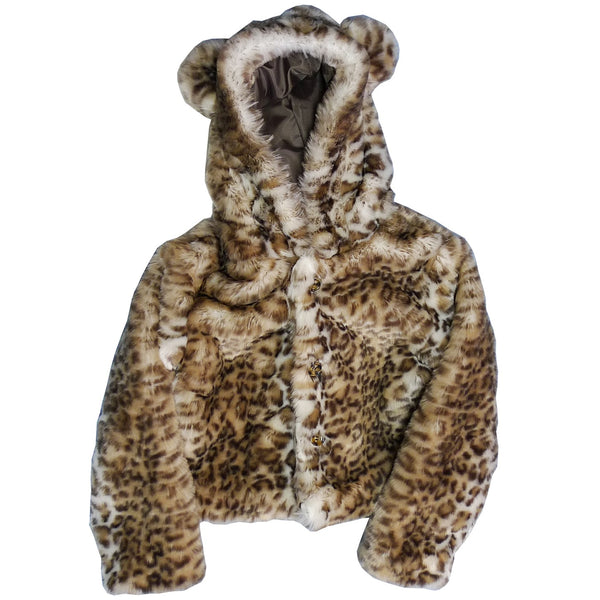 Big Girls Snow Leopard Critter Ears Button Closure Faux Hood Jacket 6-12 - SophiasStyle.com